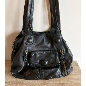 Linea Pelle Black Leather Shoulder Bag Large